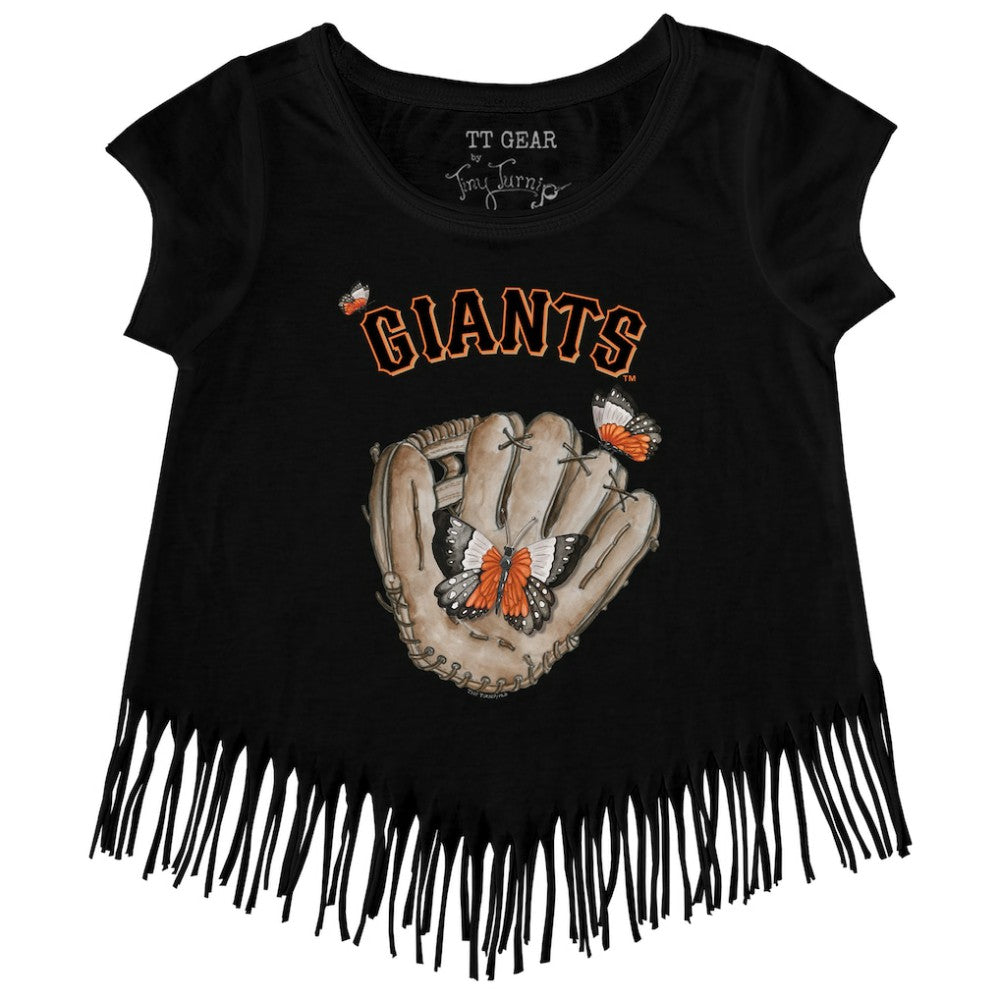 Black San Francisco Giants Tiny Turnip Girls Youth Butterfly Glove Fringe T-Shirt