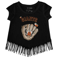 Black San Francisco Giants Tiny Turnip Girls Youth Butterfly Glove Fringe T-Shirt