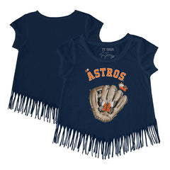 Navy Houston Astros Tiny Turnip Girls Youth Butterfly Glove Fringe T-Shirt