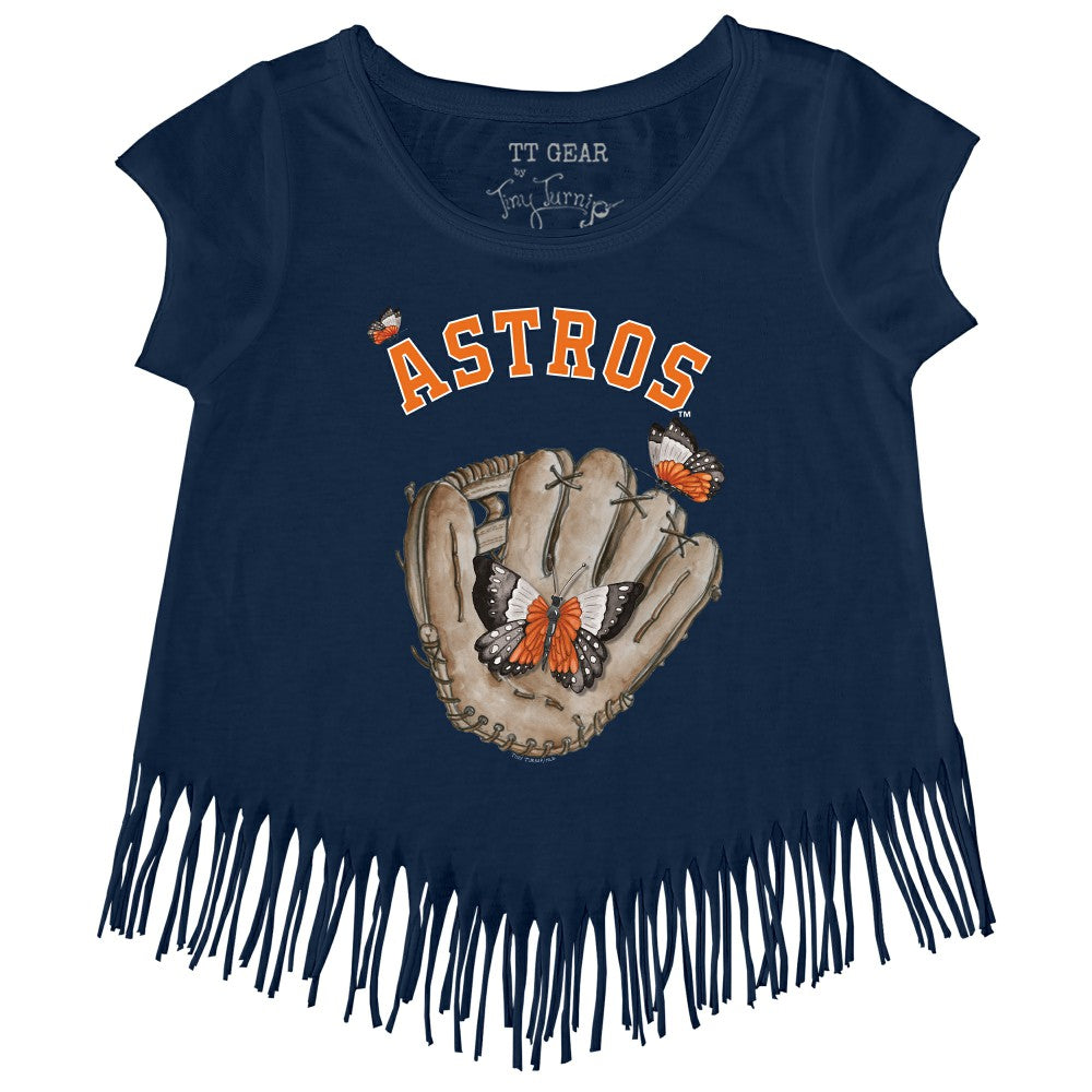 Navy Houston Astros Tiny Turnip Girls Youth Butterfly Glove Fringe T-Shirt