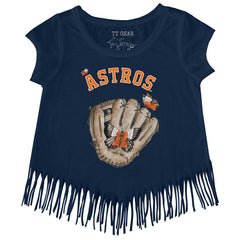 Navy Houston Astros Tiny Turnip Girls Youth Butterfly Glove Fringe T-Shirt