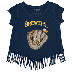 Navy Milwaukee Brewers Tiny Turnip Girls Youth Butterfly Glove Fringe T-Shirt