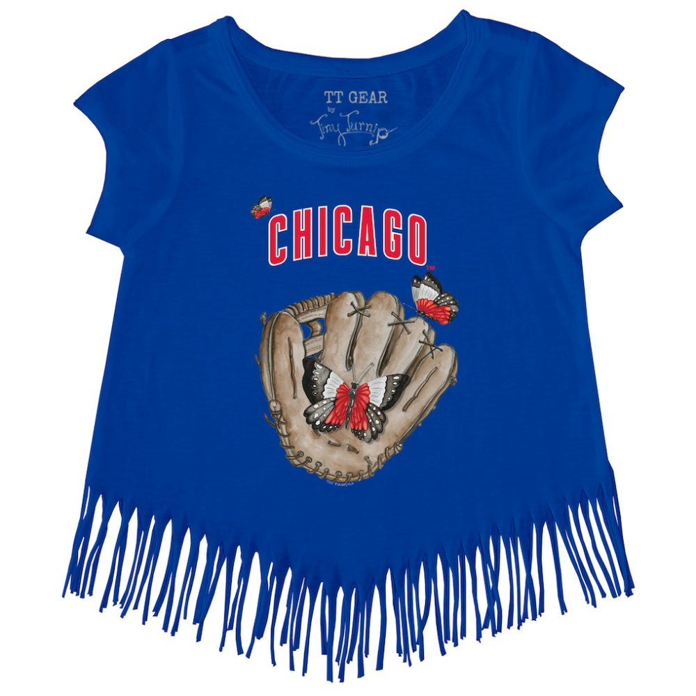 Royal Chicago Cubs Tiny Turnip Girls Youth Butterfly Glove Fringe T-Shirt