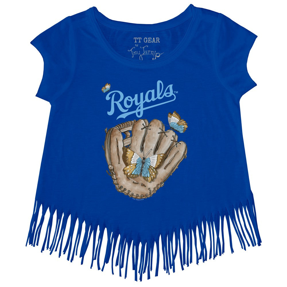 Royal Kansas City Royals Tiny Turnip Girls Youth Butterfly Glove Fringe T-Shirt