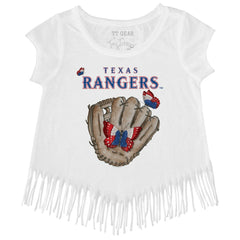 White Texas Rangers Tiny Turnip Girls Youth Butterfly Glove Fringe T-Shirt