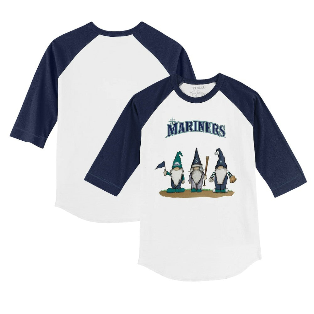 White/Navy Seattle Mariners Tiny Turnip Youth Gnomes 3/4-Sleeve Raglan T-Shirt