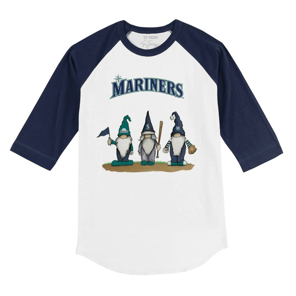 White/Navy Seattle Mariners Tiny Turnip Youth Gnomes 3/4-Sleeve Raglan T-Shirt