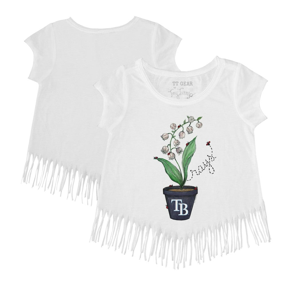 White Tampa Bay Rays Tiny Turnip Girls Youth Lilies & Ladybugs Fringe T-Shirt