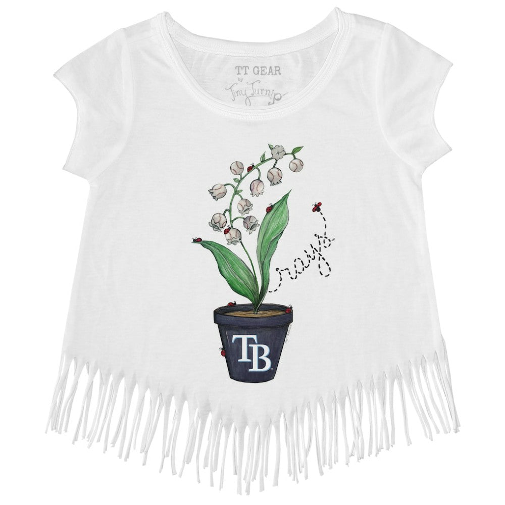White Tampa Bay Rays Tiny Turnip Girls Youth Lilies & Ladybugs Fringe T-Shirt