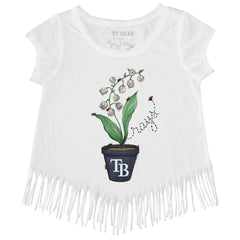 White Tampa Bay Rays Tiny Turnip Girls Youth Lilies & Ladybugs Fringe T-Shirt