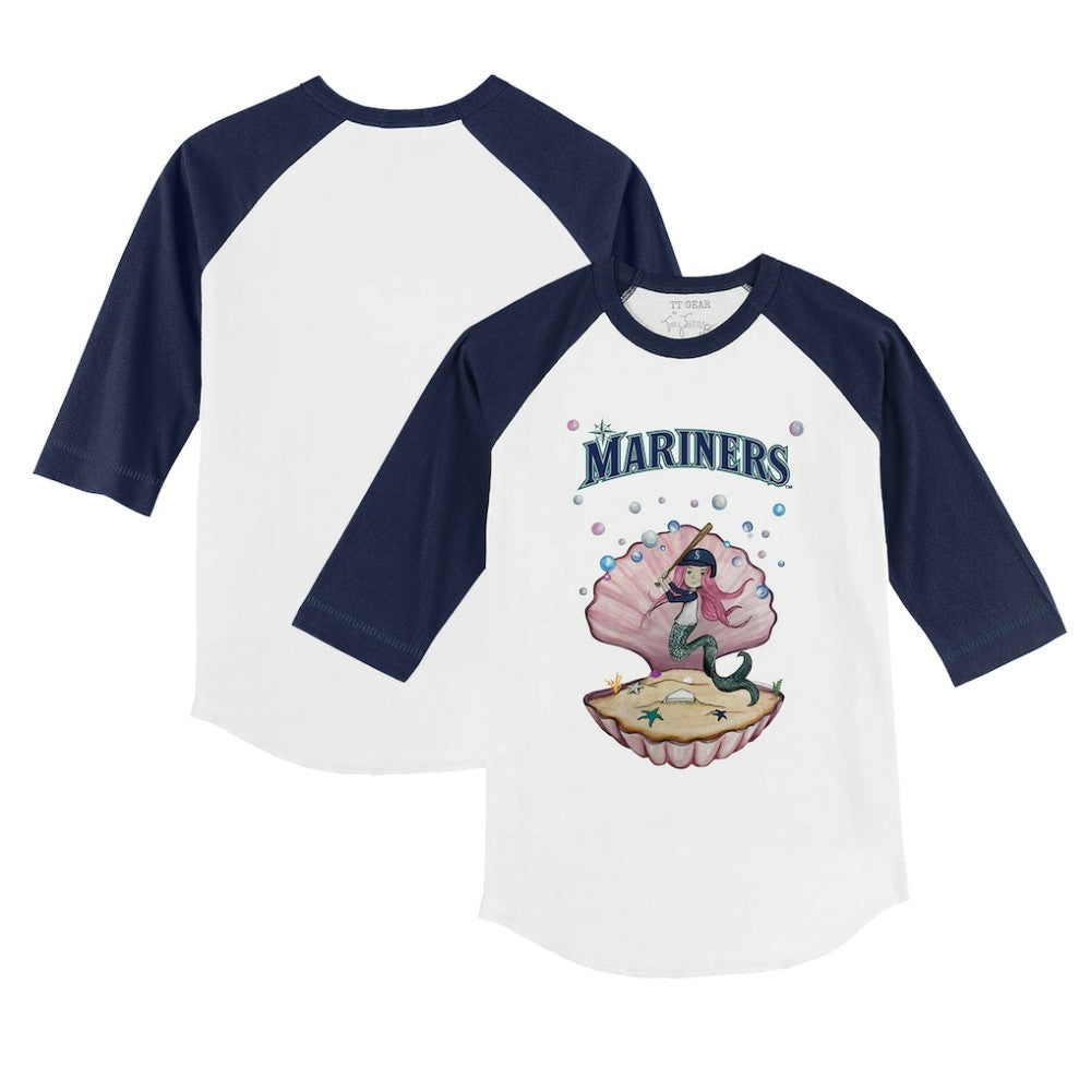 White/Navy Seattle Mariners Tiny Turnip Youth Mermaid 3/4-Sleeve Raglan T-Shirt