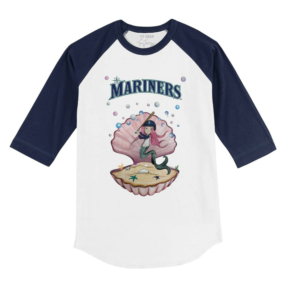 White/Navy Seattle Mariners Tiny Turnip Youth Mermaid 3/4-Sleeve Raglan T-Shirt