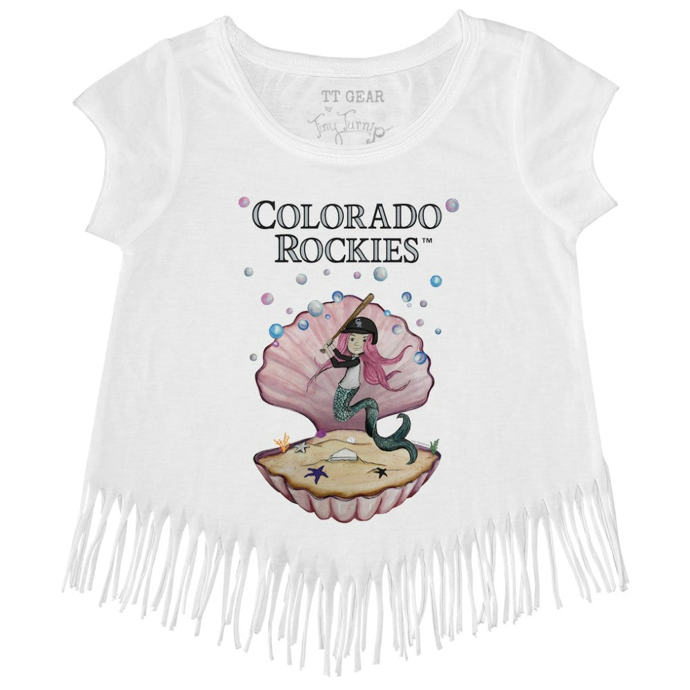 White Colorado Rockies Tiny Turnip Girls Youth Mermaid Fringe T-Shirt