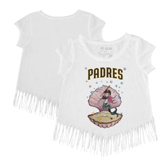 White San Diego Padres Tiny Turnip Girls Youth Mermaid Fringe T-Shirt