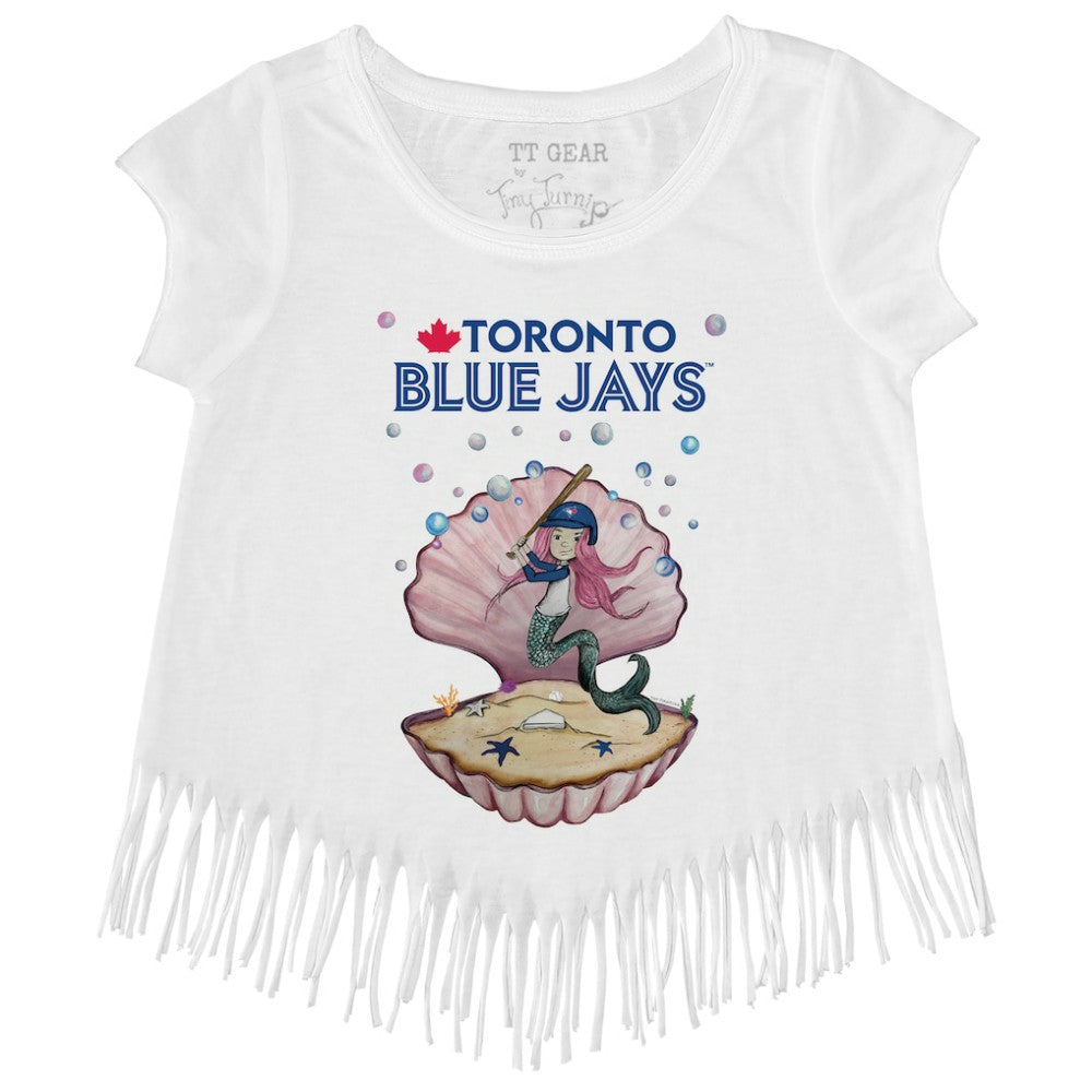 White Toronto Blue Jays Tiny Turnip Girls Youth Mermaid Fringe T-Shirt