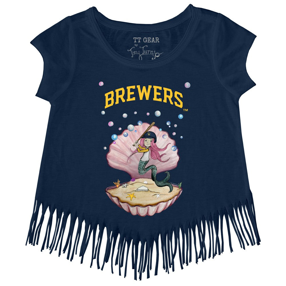 Navy Milwaukee Brewers Tiny Turnip Girls Youth Mermaid Fringe T-Shirt