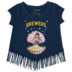 Navy Milwaukee Brewers Tiny Turnip Girls Youth Mermaid Fringe T-Shirt