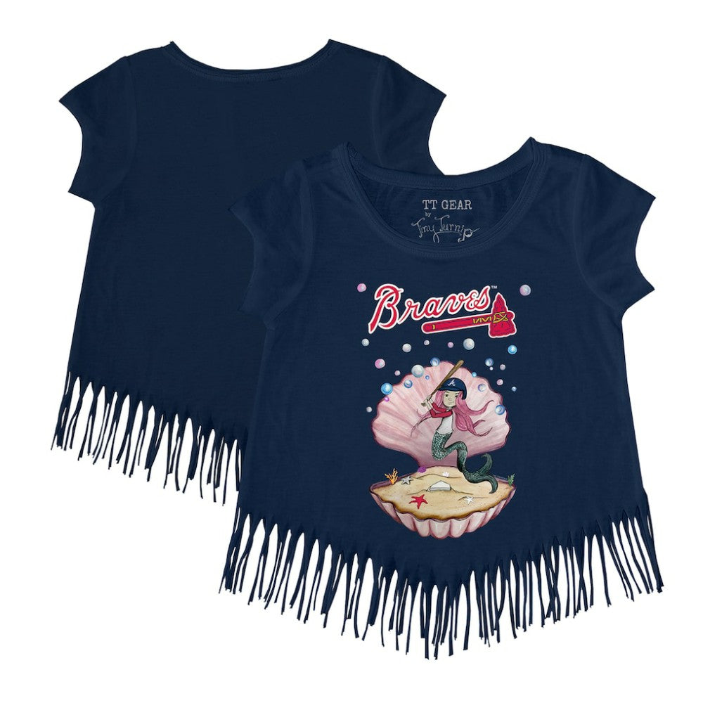Navy Atlanta Braves Tiny Turnip Girls Youth Mermaid Fringe T-Shirt