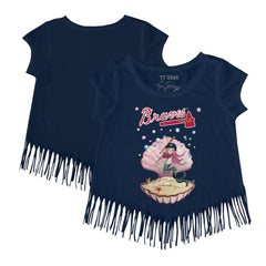Navy Atlanta Braves Tiny Turnip Girls Youth Mermaid Fringe T-Shirt