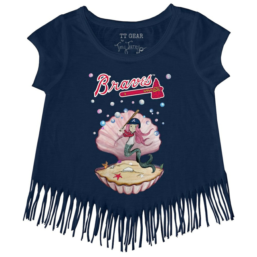 Navy Atlanta Braves Tiny Turnip Girls Youth Mermaid Fringe T-Shirt