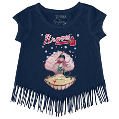 Navy Atlanta Braves Tiny Turnip Girls Youth Mermaid Fringe T-Shirt