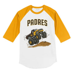 White/Gold San Diego Padres Tiny Turnip Youth Monster Truck 3/4-Sleeve Raglan T-Shirt