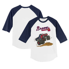 White/Navy Atlanta Braves Tiny Turnip Youth Monster Truck 3/4-Sleeve Raglan T-Shirt