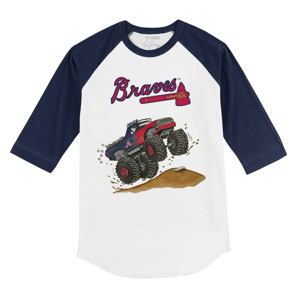 White/Navy Atlanta Braves Tiny Turnip Youth Monster Truck 3/4-Sleeve Raglan T-Shirt