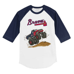 White/Navy Atlanta Braves Tiny Turnip Youth Monster Truck 3/4-Sleeve Raglan T-Shirt