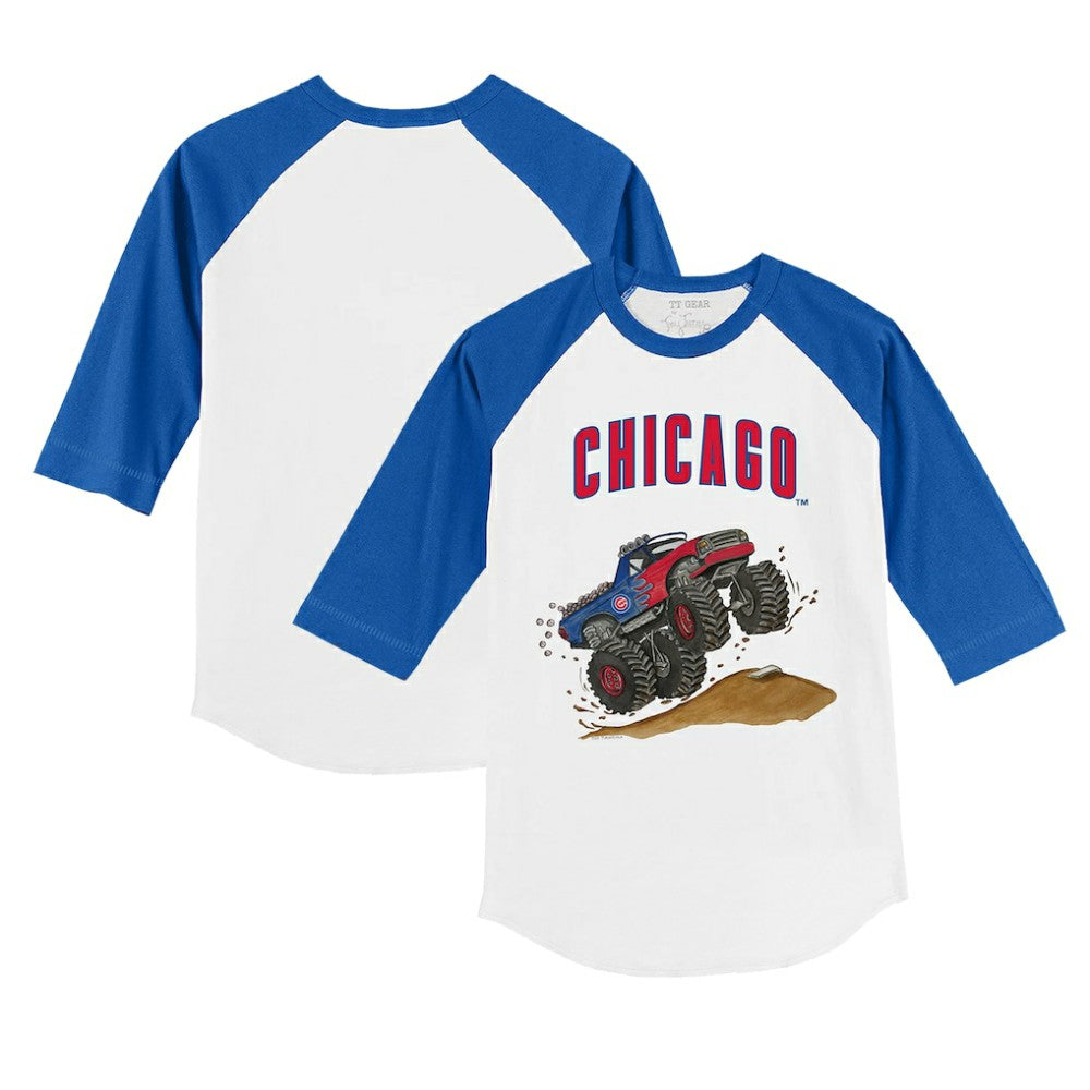White/Royal Chicago Cubs Tiny Turnip Youth Monster Truck 3/4-Sleeve Raglan T-Shirt