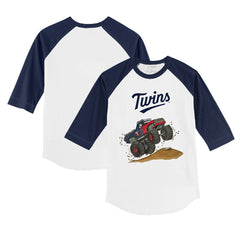 White/Navy Minnesota Twins Tiny Turnip Youth Monster Truck 3/4-Sleeve Raglan T-Shirt