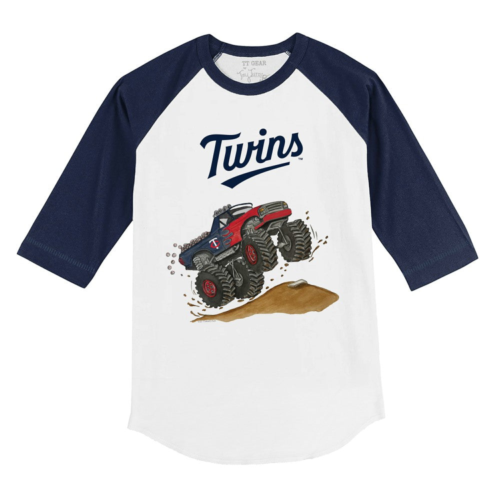 White/Navy Minnesota Twins Tiny Turnip Youth Monster Truck 3/4-Sleeve Raglan T-Shirt