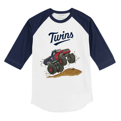White/Navy Minnesota Twins Tiny Turnip Youth Monster Truck 3/4-Sleeve Raglan T-Shirt