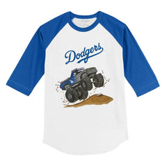 White/Royal Los Angeles Dodgers Tiny Turnip Youth Monster Truck 3/4-Sleeve Raglan T-Shirt