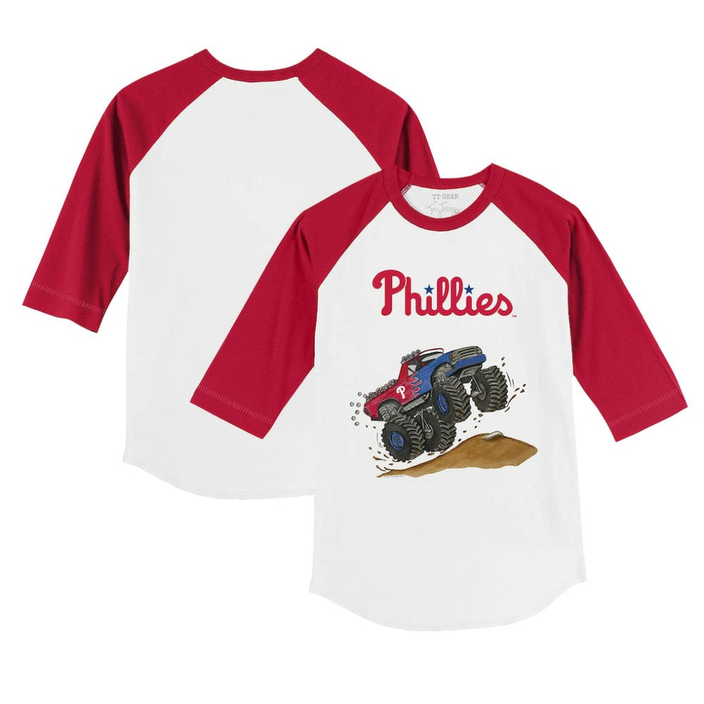 White/Red Philadelphia Phillies Tiny Turnip Youth Monster Truck 3/4-Sleeve Raglan T-Shirt