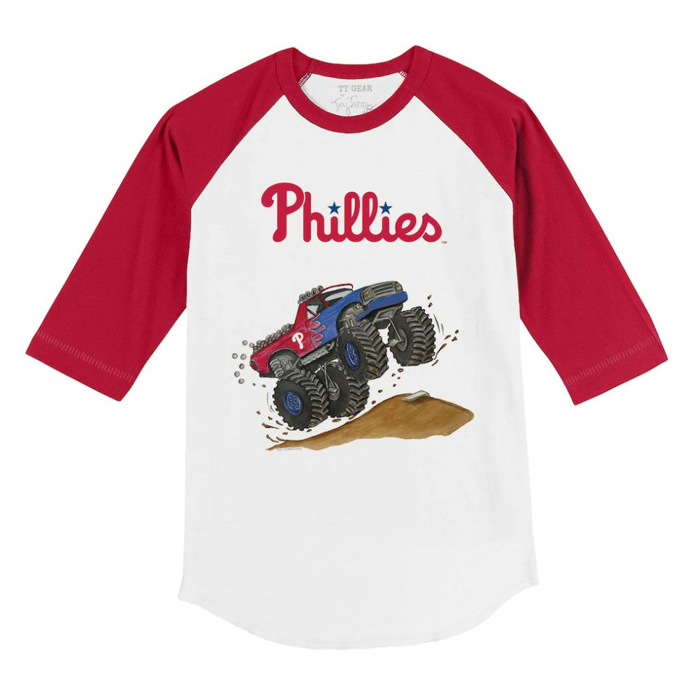 White/Red Philadelphia Phillies Tiny Turnip Youth Monster Truck 3/4-Sleeve Raglan T-Shirt