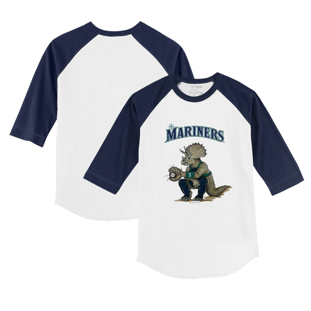 White/Navy Seattle Mariners Tiny Turnip Youth Triceratops 3/4-Sleeve Raglan T-Shirt