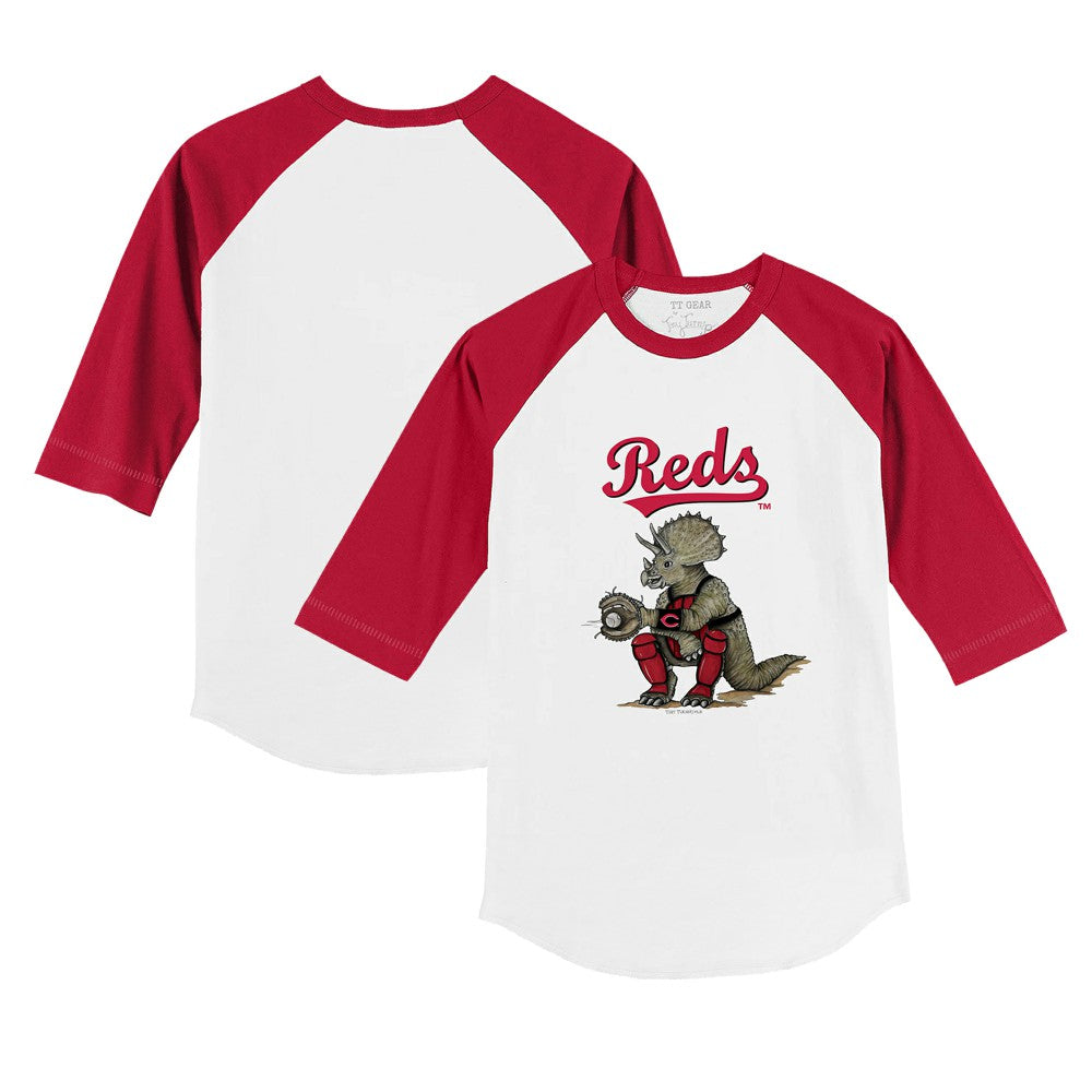 White/Red Cincinnati Reds Tiny Turnip Youth Triceratops 3/4-Sleeve Raglan T-Shirt