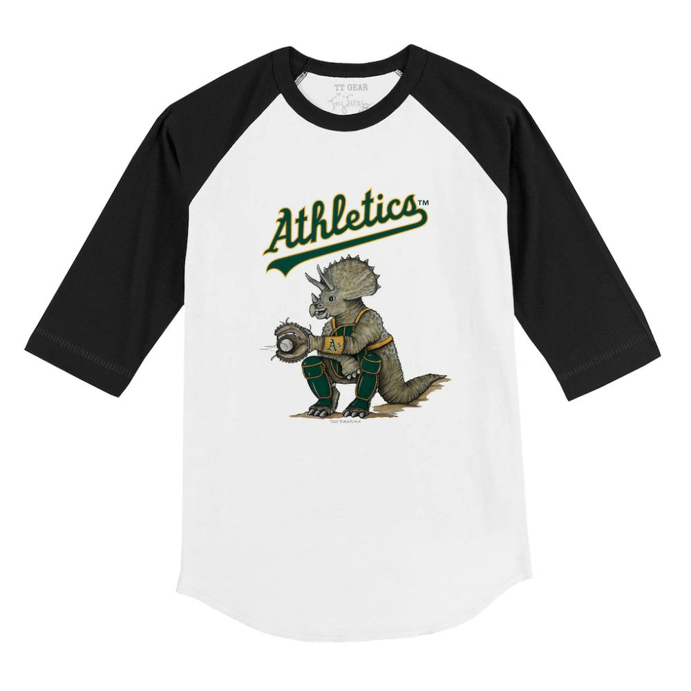 White/Black Athletics Tiny Turnip Youth Triceratops 3/4-Sleeve Raglan T-Shirt