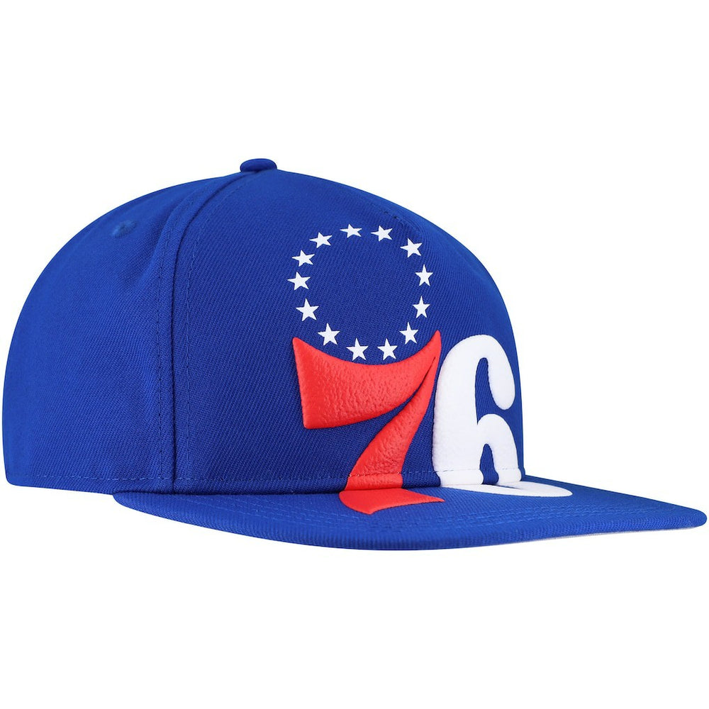 New Era Philadelphia 76ers Oversized Puff Print Logo Golfer Snapback Hat
