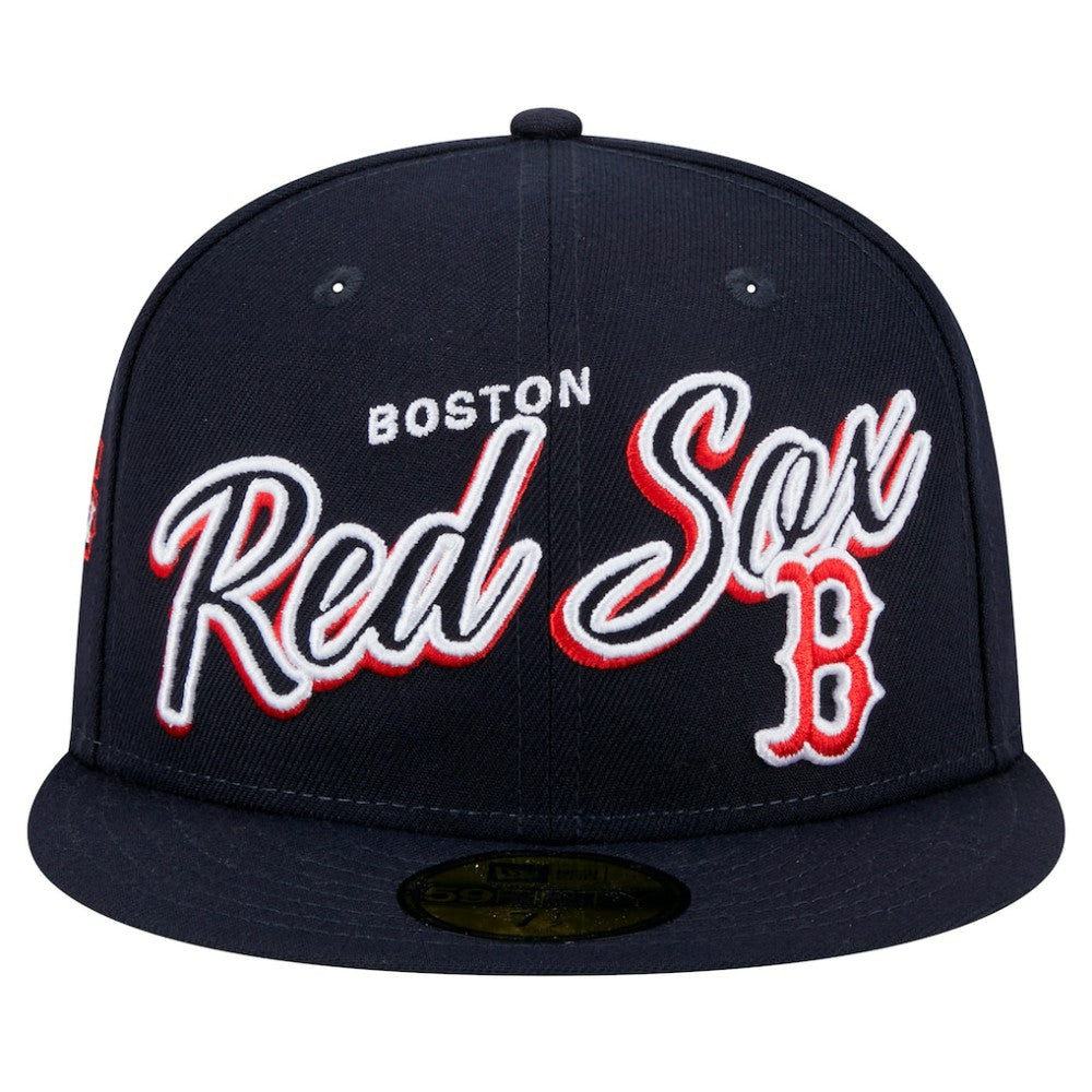 Navy Boston Red Sox New Era Script Sided 59FIFTY Fitted Hat