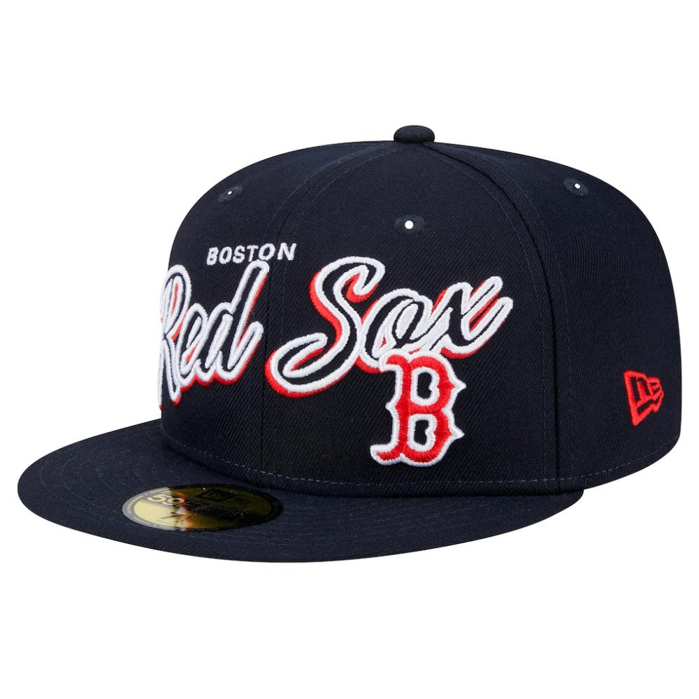 Navy Boston Red Sox New Era Script Sided 59FIFTY Fitted Hat