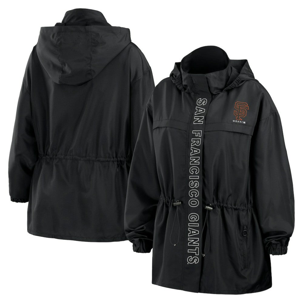 Black San Francisco Giants WEAR by Erin Andrews Women's Full-Zip Windbreaker Hoodie Jacket