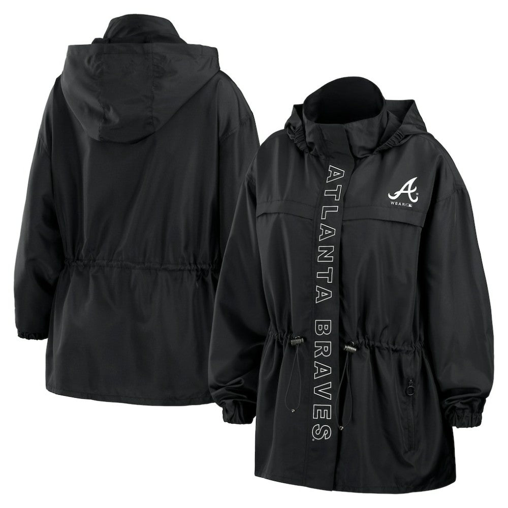 Black Atlanta Braves WEAR by Erin Andrews Women's Full-Zip Windbreaker Hoodie Jacket