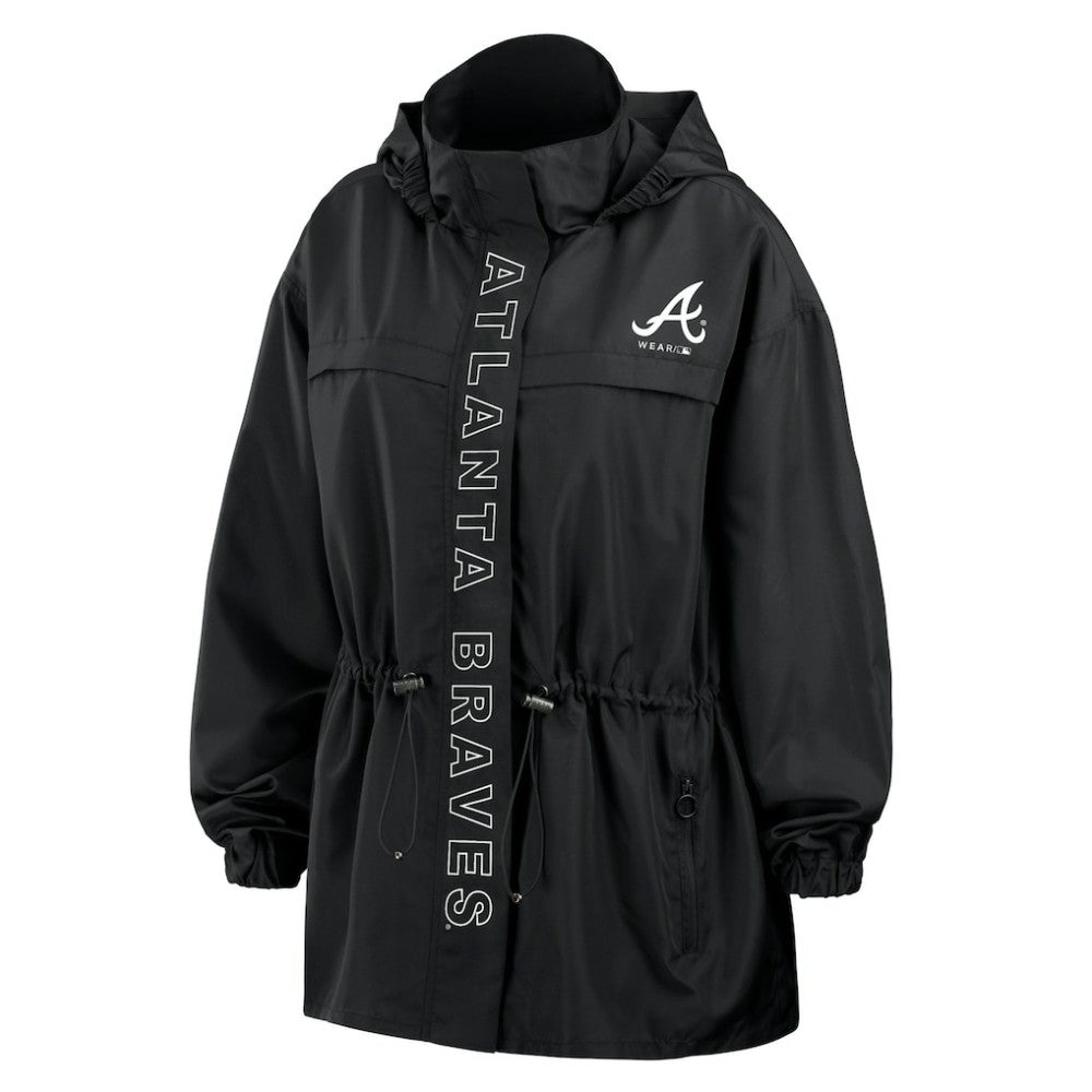 Black Atlanta Braves WEAR by Erin Andrews Women's Full-Zip Windbreaker Hoodie Jacket