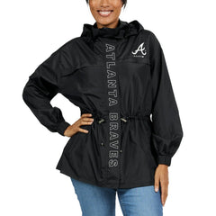 Black Atlanta Braves WEAR by Erin Andrews Women's Full-Zip Windbreaker Hoodie Jacket