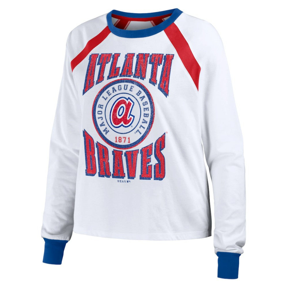 White Atlanta Braves WEAR by Erin Andrews Women's Raglan Long Sleeve T-Shirt