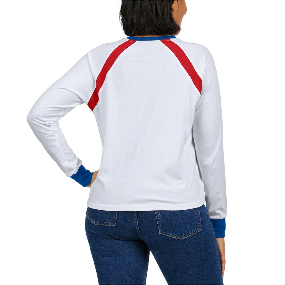 White Atlanta Braves WEAR by Erin Andrews Women's Raglan Long Sleeve T-Shirt
