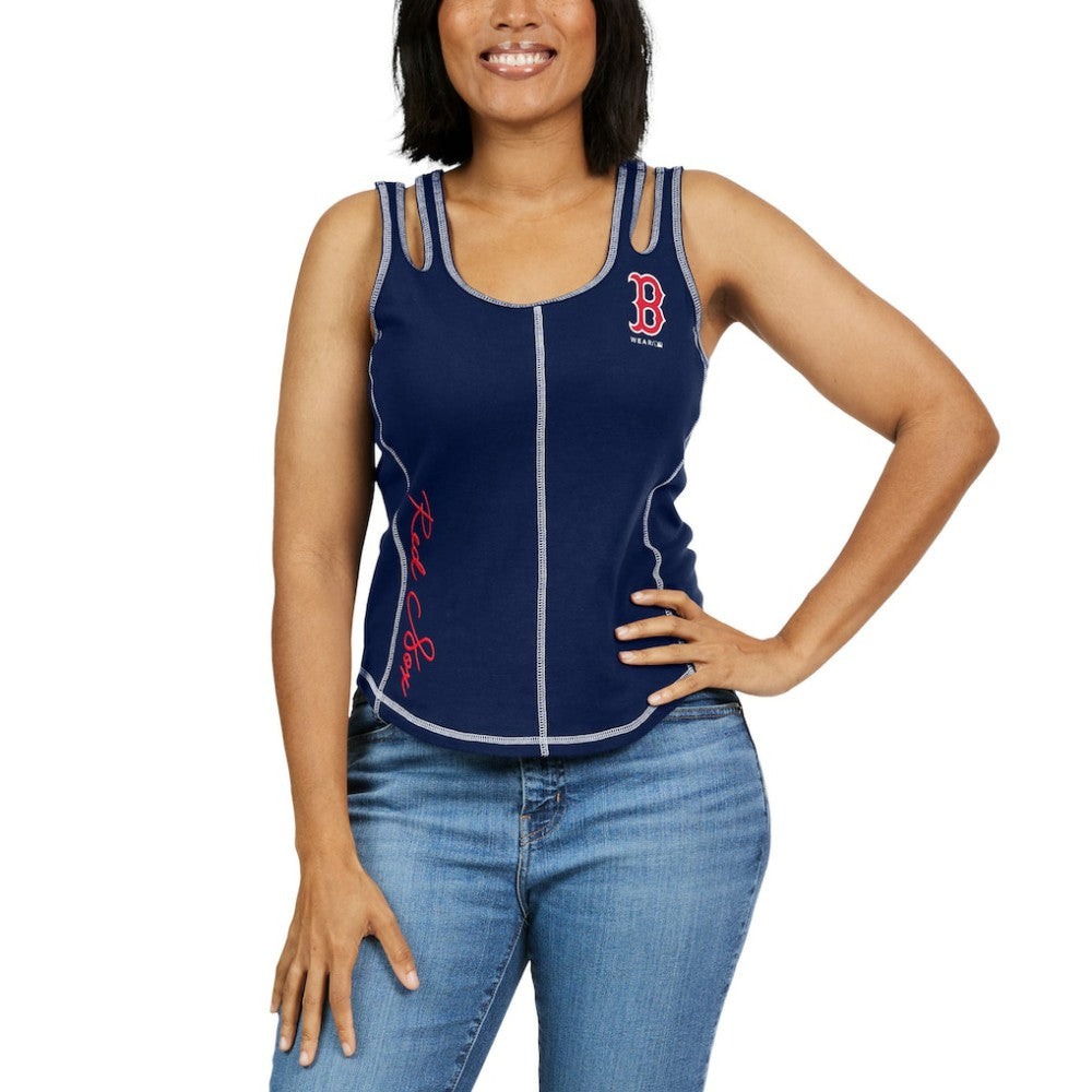 Navy Boston Red Sox WEAR by Erin Andrews Women's Contrast Stitch Tank Top