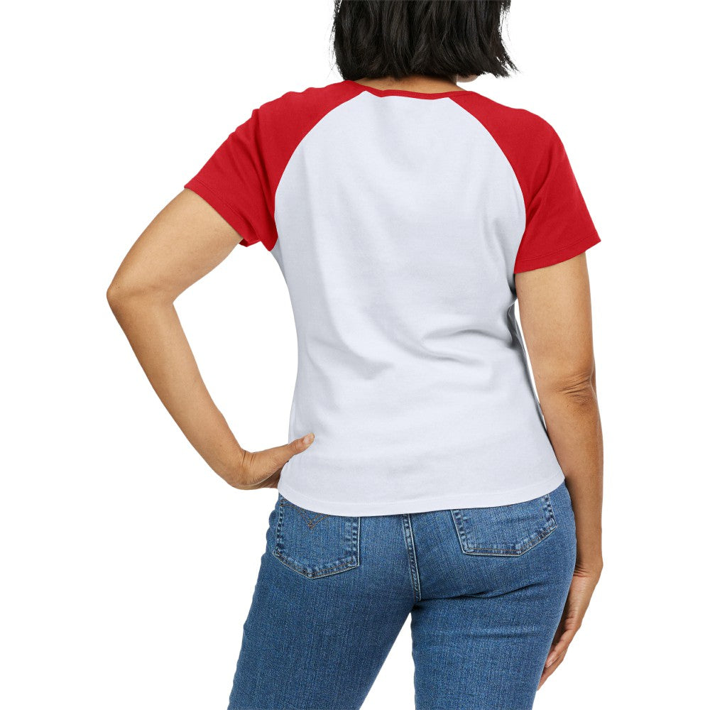 White/Red Los Angeles Angels WEAR by Erin Andrews Women's Fitted Henley Raglan T-Shirt
